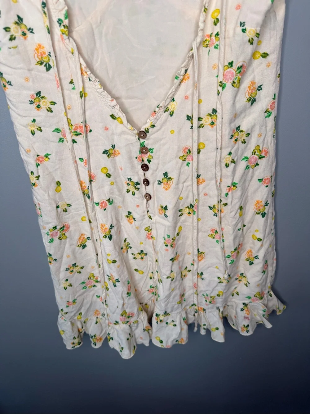 Free People Like A Lady Mini Dress Linen Blend Fruit Floral